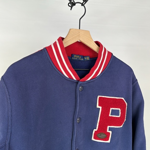 Polo by Ralph Lauren Embroidered Varsity Bomber Jacket - XL - Navy Blue & Red - Picture 6 of 9